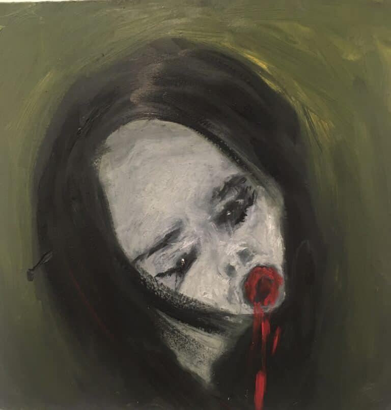 Her Blood Falls, oil on canvas, 7 x 11 inches, 2022